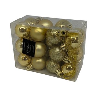   Műanyag karácsonyi gömb dísz 3 cm-es 24 db-os csomag - arany mix