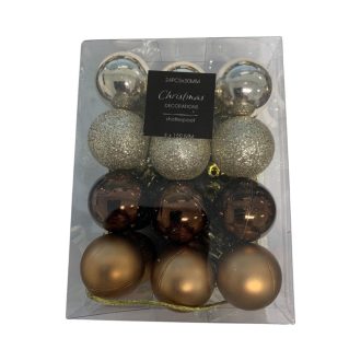   Műanyag karácsonyi gömb dísz 3 cm-es 24 db-os csomag - borostyán mix