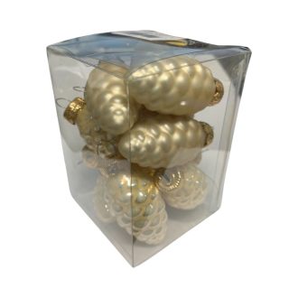 Karácsonyi toboz dísz, 6 cm-es, 12 db-os - pezsgő mix