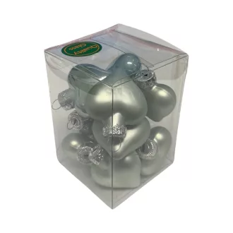 Karácsonyi szív dísz, 4 cm-es, 12 db-os - szürke