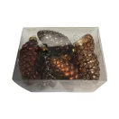 Karácsonyi toboz dísz, 6 cm-es, 12 db-os - barna mix