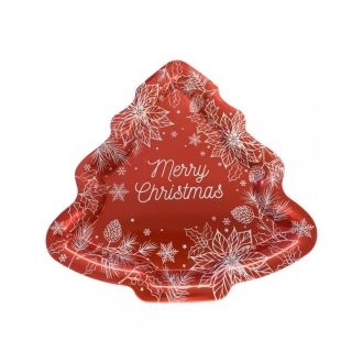 Karácsonyi fém tálca - fenyőfa alakú - Merry Cristmas