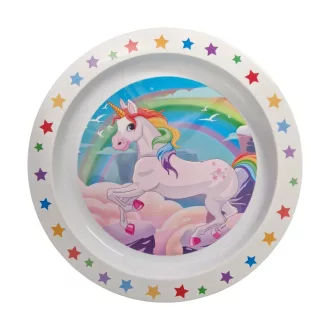 Gyerek lapos tányér - Egyszarvú - fehér