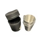 Fém pálinkás pohár szett bőr tartóban, nagy