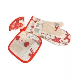   Konyhai garnitúra - edényfogó, konyhai kesztyű, alátét - karácsonyi