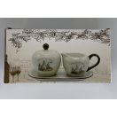 Kerámia cukortartó, tejkiöntő és alj