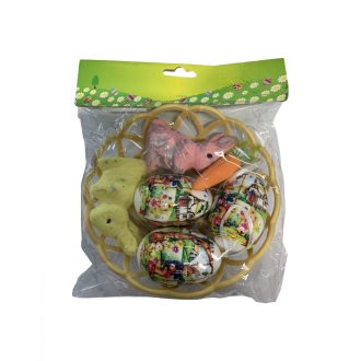 Húsvéti nyuszi, tojás, répa dekor kosárban