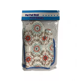 Edényfogó kesztyű szett - narancssárga virágos