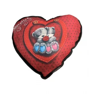 Díszpárna - szív alakú - maci párral - Valentin napra