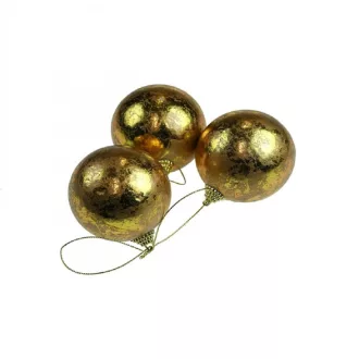 Karácsonyfa gömb, 7 cm, 3 db-os, antikolt arany