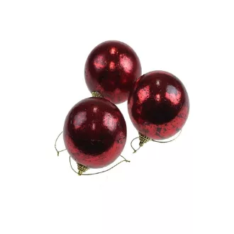 Karácsonyfa gömb, 4 cm, 8 db-os, antikolt piros